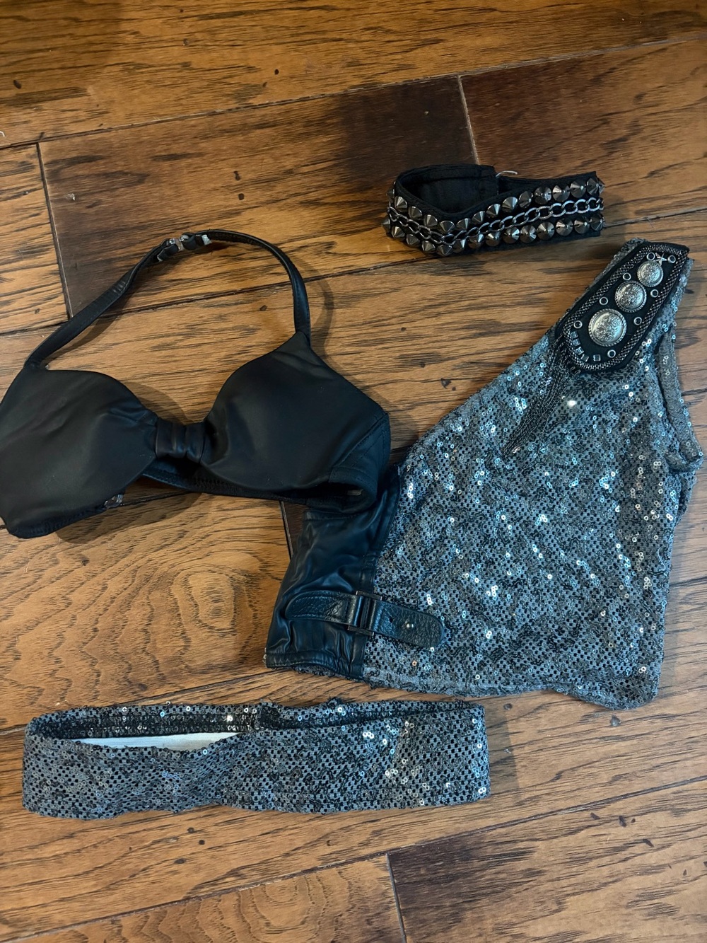 Black Sequin One-Shoulder Kids Dance Top
